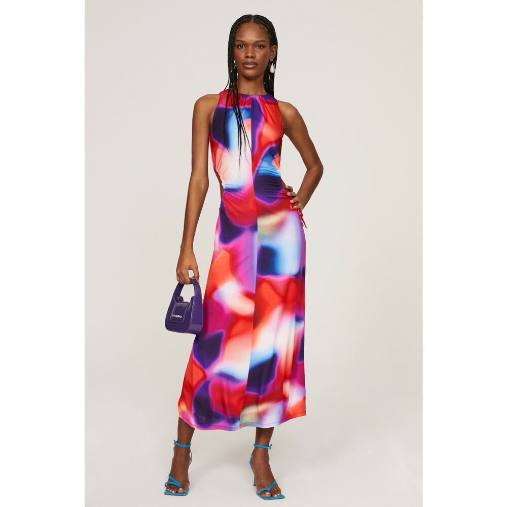 REBECCA VALLANCE Red White Side Waist Cutouts  Del Prado Midi Dress size 8